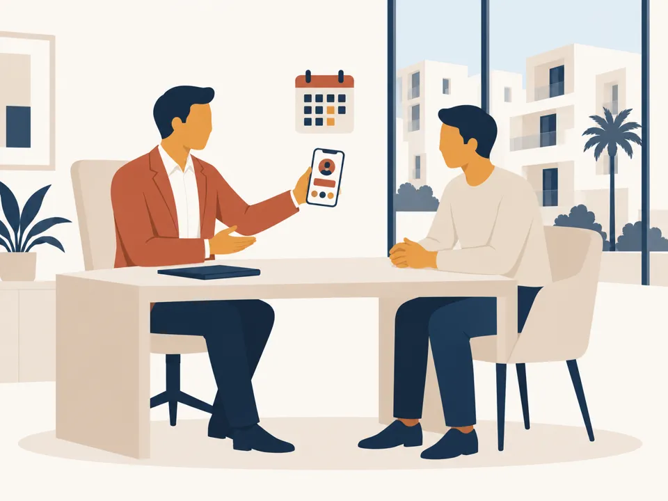 Conseillère en assurance partageant sa carte Kartati avec un client en agence
